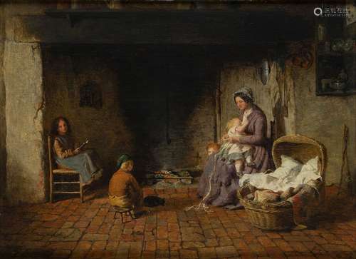 George Smith, British 1829-1901- Chimney Corner; oil on panel, signed and dated 1852, bears