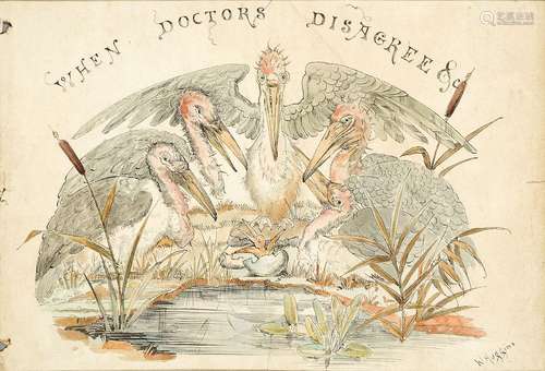 William Huggins, British 1820-1884- When Doctors Disagree &c; pen and black ink and watercolour,