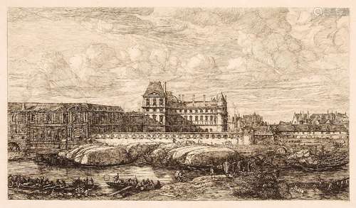 Charles Meryon, French 1821-1868- The Old Louvre, Paris, after Zeeman, 1866; etching, 16.5x27cm (