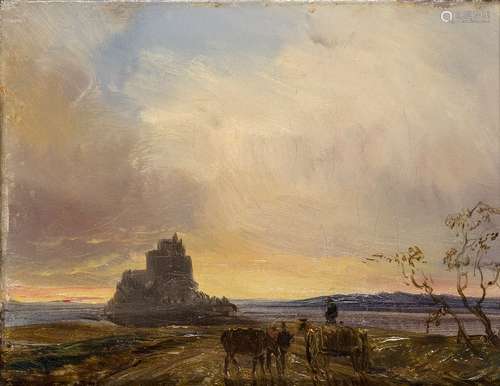 Jean-Antoine Theodore Gudin, French 1802-1880- Mont St Michel; oil on canvas, signed and dated 1830,