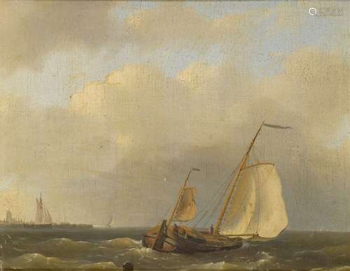 Circle of Francis Swaine, British 1725-1782- Fishing smack on choppy seas; oil on panel, 19.