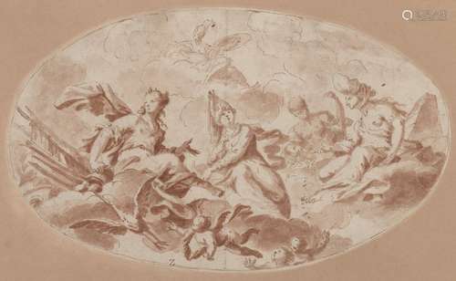 Attributed to Gabriel Müller, German 1688-1788- Design for a ceiling decoration; pen and brown ink