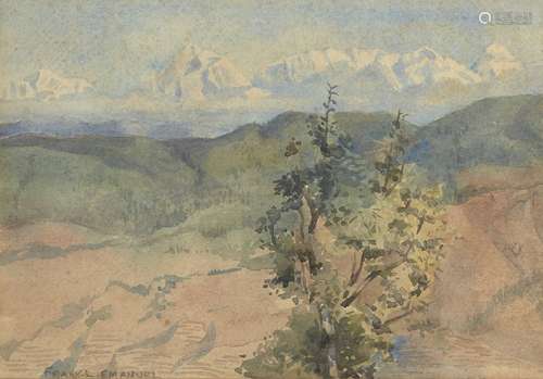 Frank Lewis Emanuel, British 1865-1948- Alpine Landscape; watercolour, signed, bears inscription