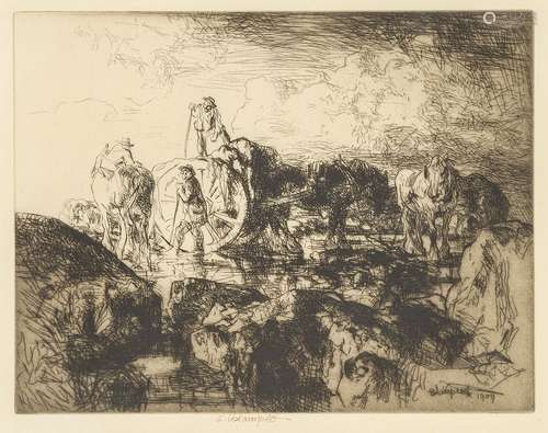 Edmund Blampied RBA RE, British 1886-1966- A Jersey Vraic Cart; etching with drypoint, published