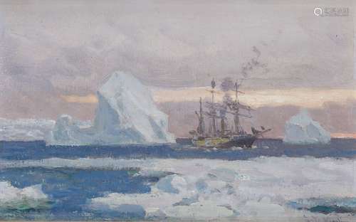 Edoardo Federico de Martino, Chilean 1838-1912- The Argentine Corvette Uruguay in the Antarctic; oil