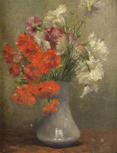 French School, mid-late 19th century- Floral still life; oil on canvas, 46x38cmheld in a French