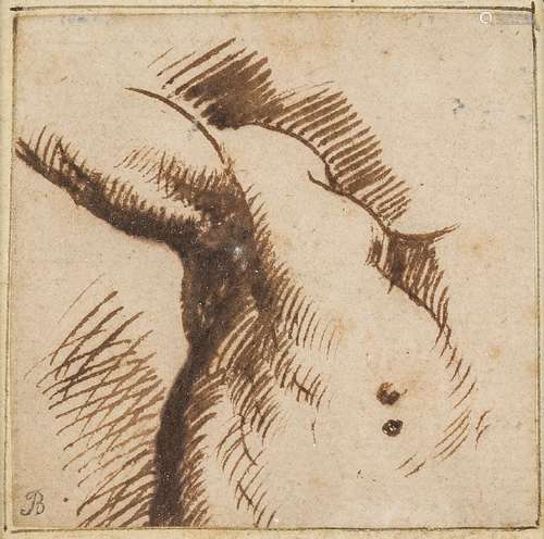 Salvator Rosa, Italian 1615-1673- An Anatomical Study; pen and brown ink on laid, 6.5x6.5cm