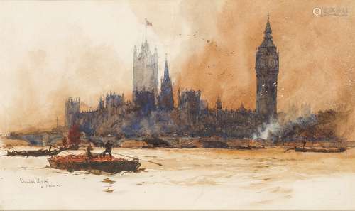 Charles Dixon RI, British 1872-1934- Westminster; watercolour, signed, inscribed Xmas and dated