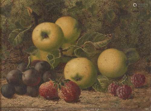 Oliver Clare, British 1852-1927- Still lifes of fruit and flowers; oils on canvas, a pair, one