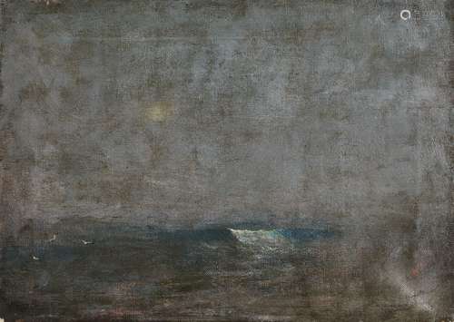 American School, late 19th/early 20th century- Waves breaking on a shore; oil on canvas,