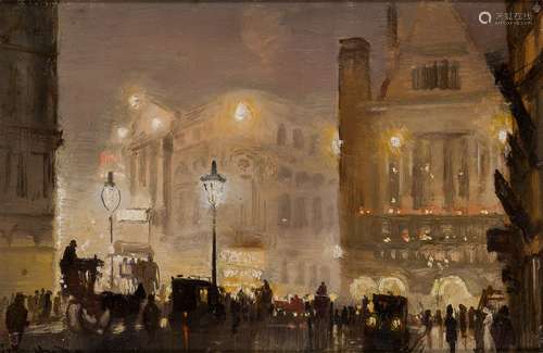 George Hyde-Pownall, British 1876-1932- The Haymarket; oil on board, signed and inscribed in