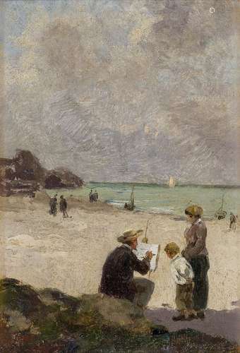 Circle of Alfred Stevens, Belgian 1823-1906- An artist at Work; oil on panel, 13.2x19.3cm