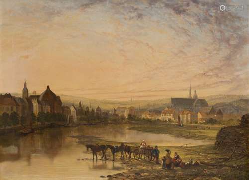 Sir Augustus Wall Callcott RA, British 1779-1884- A view of Dordrecht at Sunset, c.1830-40; oil on