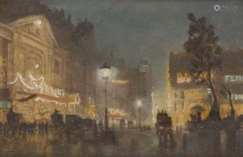 George Hyde Pownall, British 1876-1932- The Empire Leicester Square; oil on board, signed, 16.5x24.