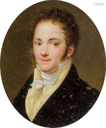 Amélie Cossard, French 1796-1852- A portrait miniature of a Gentleman turned to the left, wearing