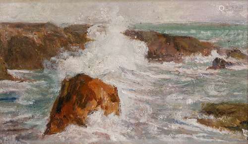 Paul Emmanuel Legrand, French 1860-1925- La Cote Rocheuse; oil on panel, signed, 16.5x25cm