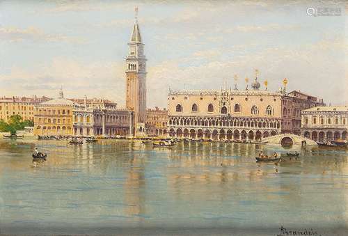 Antonietta Brandeis, Czech 1848-1926- St Mark's, Venice from the Grand Canal; oil on board,