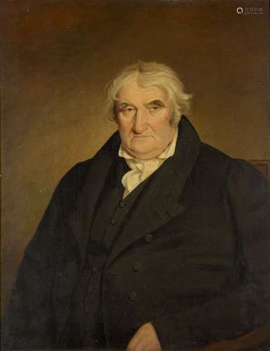 Scottish School, early-mid 19th century- Portrait of a gentleman seated half-length in a black