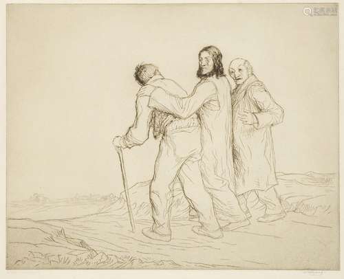 William Strang RA RP RE, Scottish 1859-1921- Road to Emmaus; etching, signed in pencil, one from the