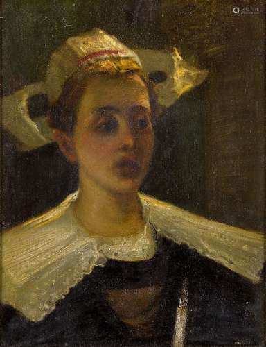 French School, mid-late 19th century- Breton woman; oil on canvas laid down on board,