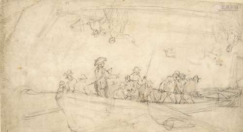 William Anderson, British, 1757-1837- Study of crew on a boat for HMS Culloden; pencil on paper,