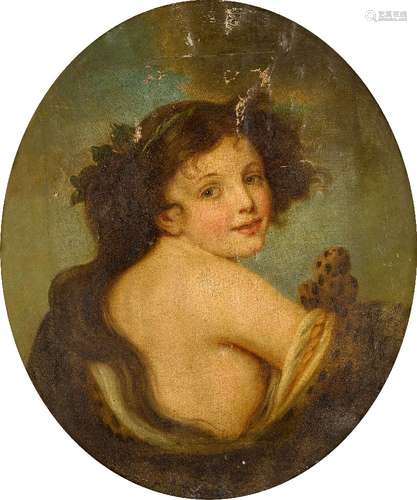 Follower of Jean-Baptiste Greuze, French 1725-1805- Portrait of a young girl with a leopard skin;