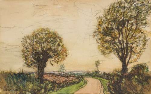 Sir George Clausen RA RWS RI, British 1852-1944- The Road; watercolour over black chalk, signed,