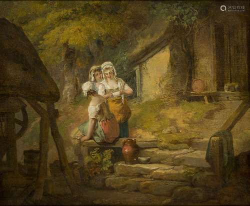 Francis Wheatley RA, British 1747-1801- Three Country Girls by a Well; oil on canvas, signed and