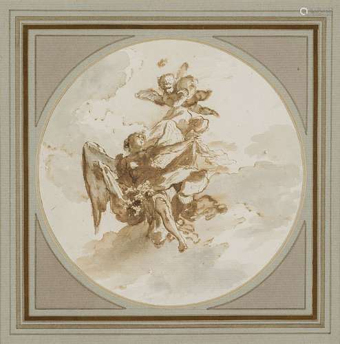 Étienne de La Vallée Poussin, French 1735-1802- Angels and cherubs rising above the clouds; pen