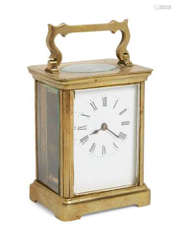 A late 19th Century French carriage clock, stamped R. & Co. Paris, with a platform lever escapement,