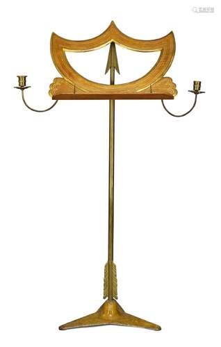 A Regency satinwood, parcel gilt and brass adjustable music stand by Sébastien Erard, the crescent