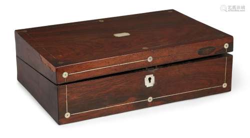 A Regency rosewood and mother of pearl writing box, void interior, 36cm widePlease refer to