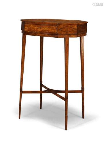 A George III satinwood and tulipwood crossbanded work table, the octagonal top above single frieze