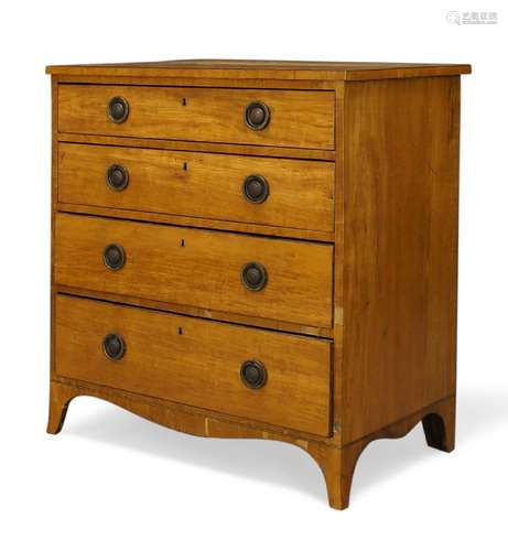 A George IV satinwood and ebony strung chest, with four long graduated drawers, on splayed bracket