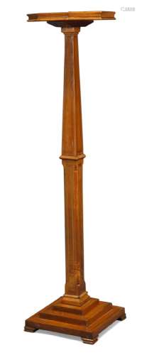 A late Victorian satinwood octagonal torchère stand, on square tapered and chamfered column to