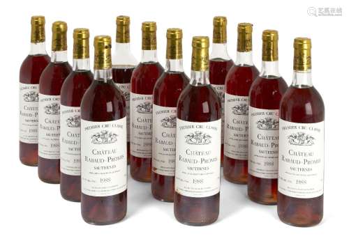 Twelve bottles of Chateau Rabaud-Promis Sauternes 1982, Bordeaux, France, in wood crate (12)Please