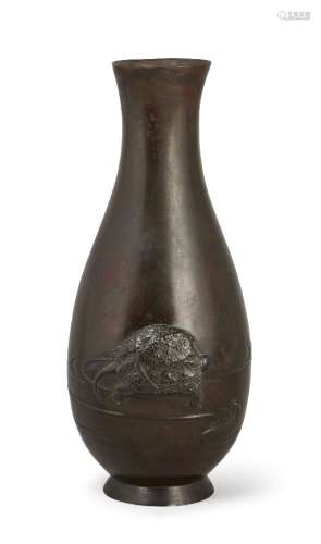 A Japanese bronze vase, Meiji Period, with raised tortoise decoration, 29cm high.Please refer to