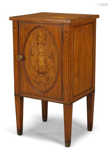 An Edwardian satinwood and inlaid night cupboard, by Edwards & Roberts, the rectangular