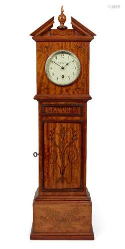 An unusual Edwardian inlaid satinwood miniature “longcase” clock “Letter” box, timepiece movement,