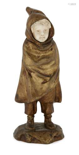 Antoine Bofill (fl.1895-1925), a gilt bronze and ivory figure of a child wrapped in a cloak Early