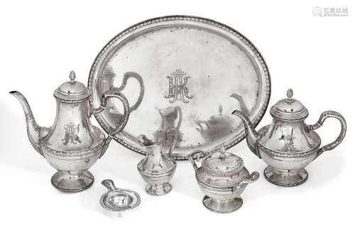 A German .800 silver tea service, Frankfurt-am-Main, 1870-1930, Lazarus Posen, comprising: an oval