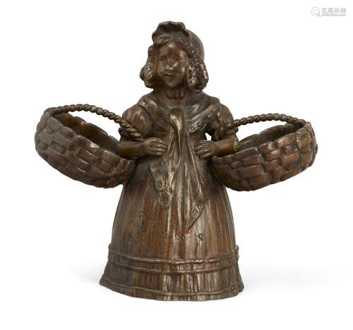 A Franz Bergman style Bronze maiden, 20th century Dutch girl carrying two baskets 10cm high.Please