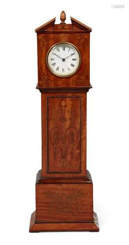 An inlaid satinwood miniature longcase clock, 20th century, with a German spring driven movement, in