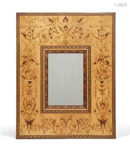 A neo-classical inlaid satinwood wall mirror, early 19th century, the edges inlaid with Tunbridge