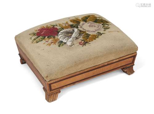 A George III satinwood footstool, floral gros-point needlework top, on bracket feet, 31cm wide,