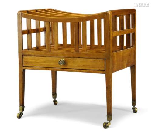 A Regency satinwood four division music Canterbury, with frieze drawer, on square tapering legs to