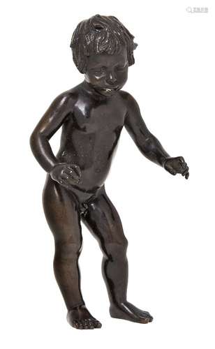 A French bronze of full length standing child, 24cm high.Please refer to department for condition