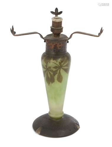 Attributed to Daum, a cameo glass table lamp base Unsigned, early 20th Century The mottled green