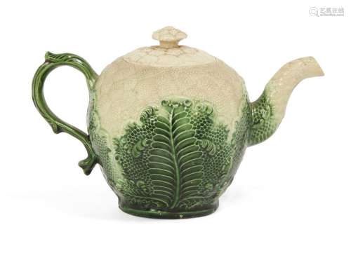 An 18th Century English creamware cauliflower moulded teapot and lid, probably Wedgwood, circa