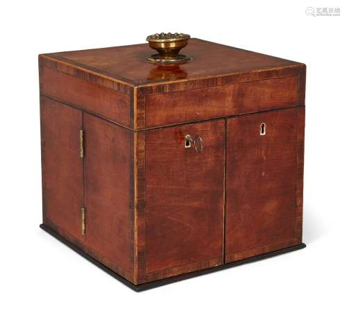 An unusual George III satinwood cube-shape apothecary/medicine chest, overall tulipwood crossbanding